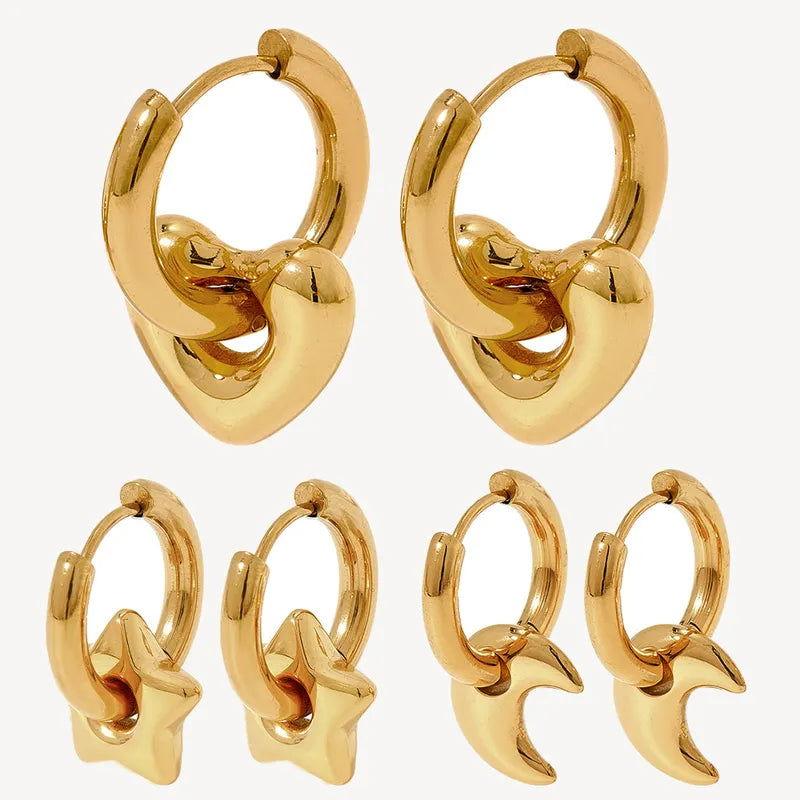 1 Pair Modern Style Star Moon Plating Titanium Steel 18K Gold Plated Earrings - Jewelry Trends USA