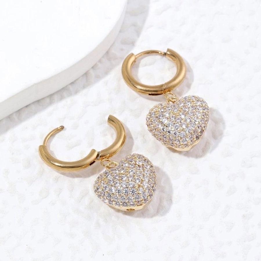 1 pair luxurious streetwear heart shape plating inlay stainless steel copper zircon 18k gold plated drop earrings - Jewelry Trends USA