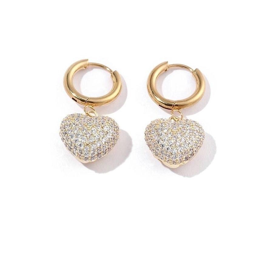 1 pair luxurious streetwear heart shape plating inlay stainless steel copper zircon 18k gold plated drop earrings - Jewelry Trends USA
