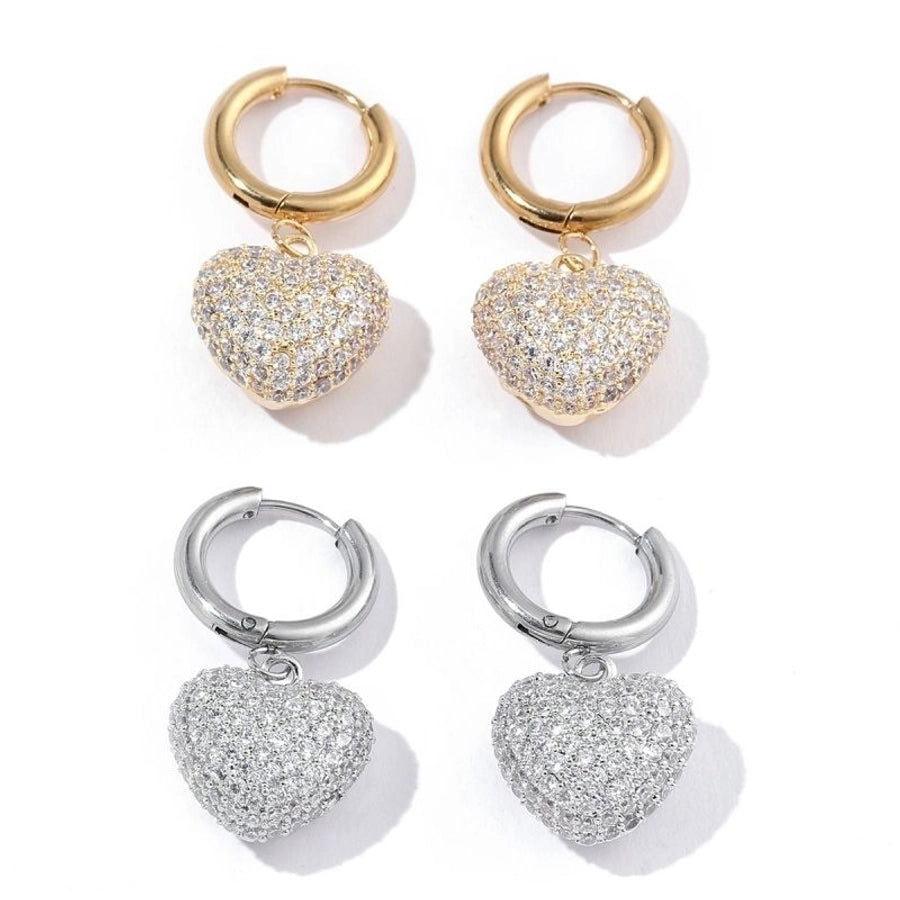 1 pair luxurious streetwear heart shape plating inlay stainless steel copper zircon 18k gold plated drop earrings - Jewelry Trends USA