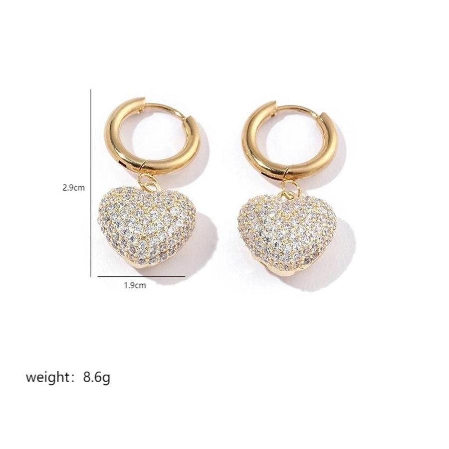 1 pair luxurious streetwear heart shape plating inlay stainless steel copper zircon 18k gold plated drop earrings - Jewelry Trends USA