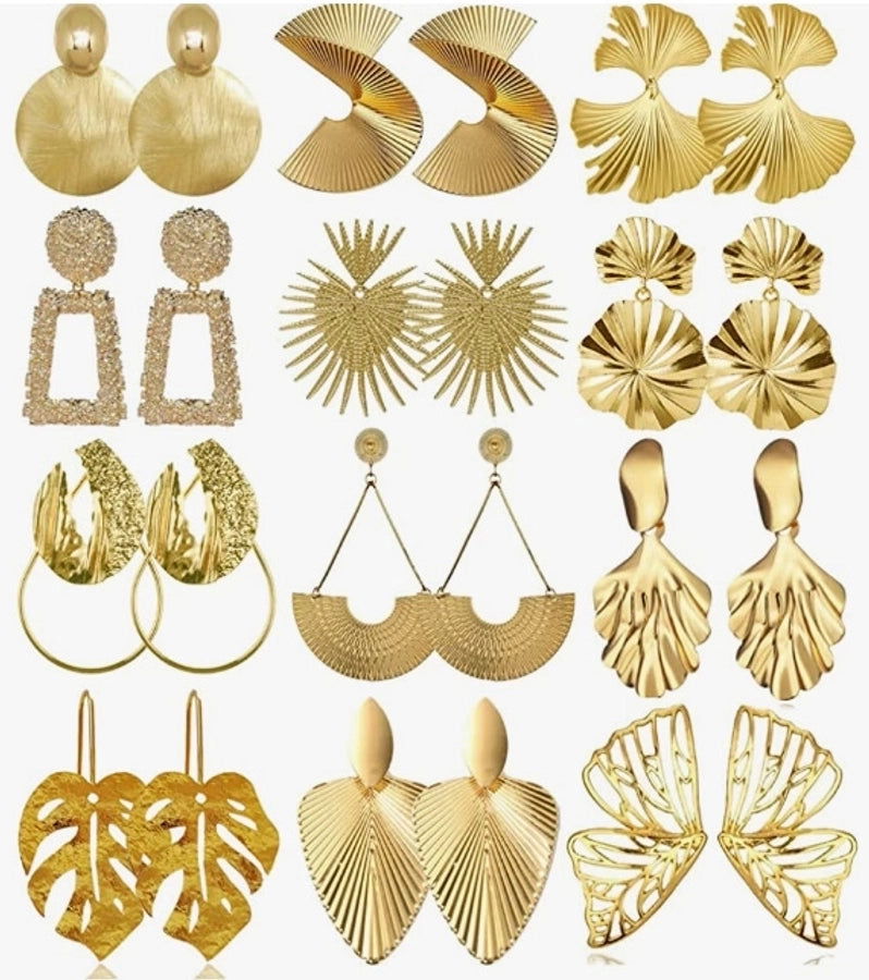 1 pair retro exaggerated leaf heart shape butterfly plating hollow out metal drop earrings - Jewelry Trends USA