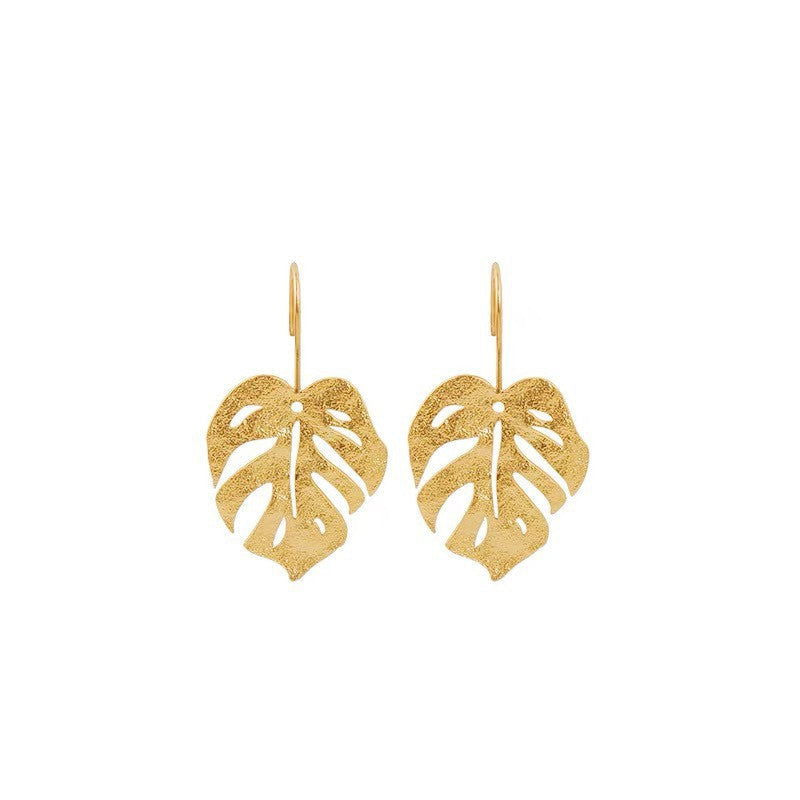 1 pair retro exaggerated leaf heart shape butterfly plating hollow out metal drop earrings - Jewelry Trends USA