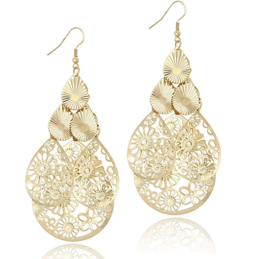 1 pair retro exaggerated leaf heart shape butterfly plating hollow out metal drop earrings - Jewelry Trends USA