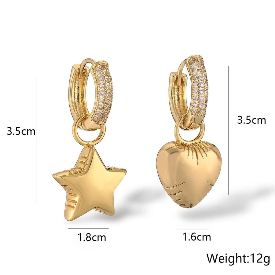 1 pair simple style commute star heart shape plating inlay copper zircon 18k gold plated drop earrings - Jewelry Trends USA