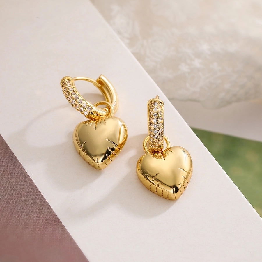 1 pair simple style commute star heart shape plating inlay copper zircon 18k gold plated drop earrings - Jewelry Trends USA