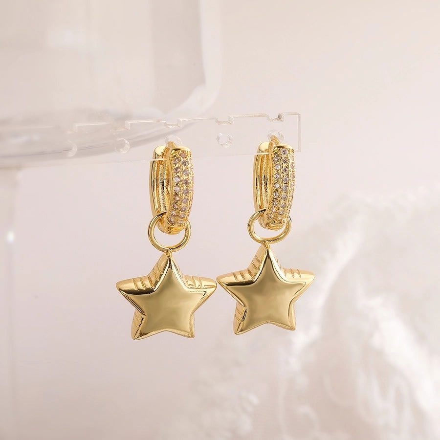 1 pair simple style commute star heart shape plating inlay copper zircon 18k gold plated drop earrings - Jewelry Trends USA