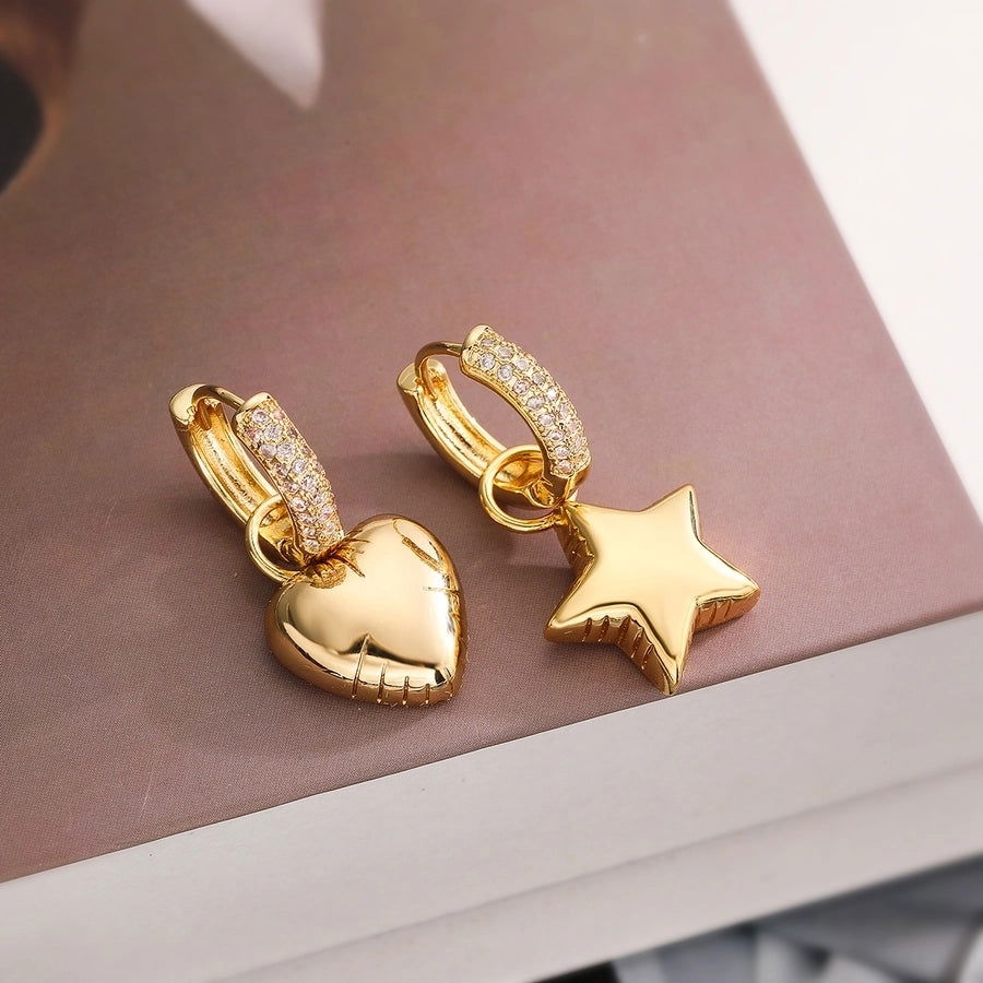 1 pair simple style commute star heart shape plating inlay copper zircon 18k gold plated drop earrings - Jewelry Trends USA