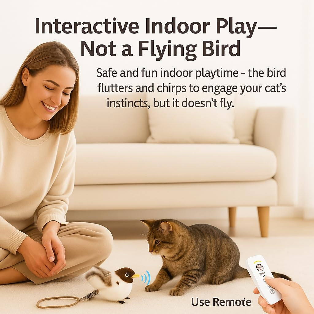 CKFPS Flying Bird Cat Toy – Remote Control, Flapping Wings & Chirping Sound (...