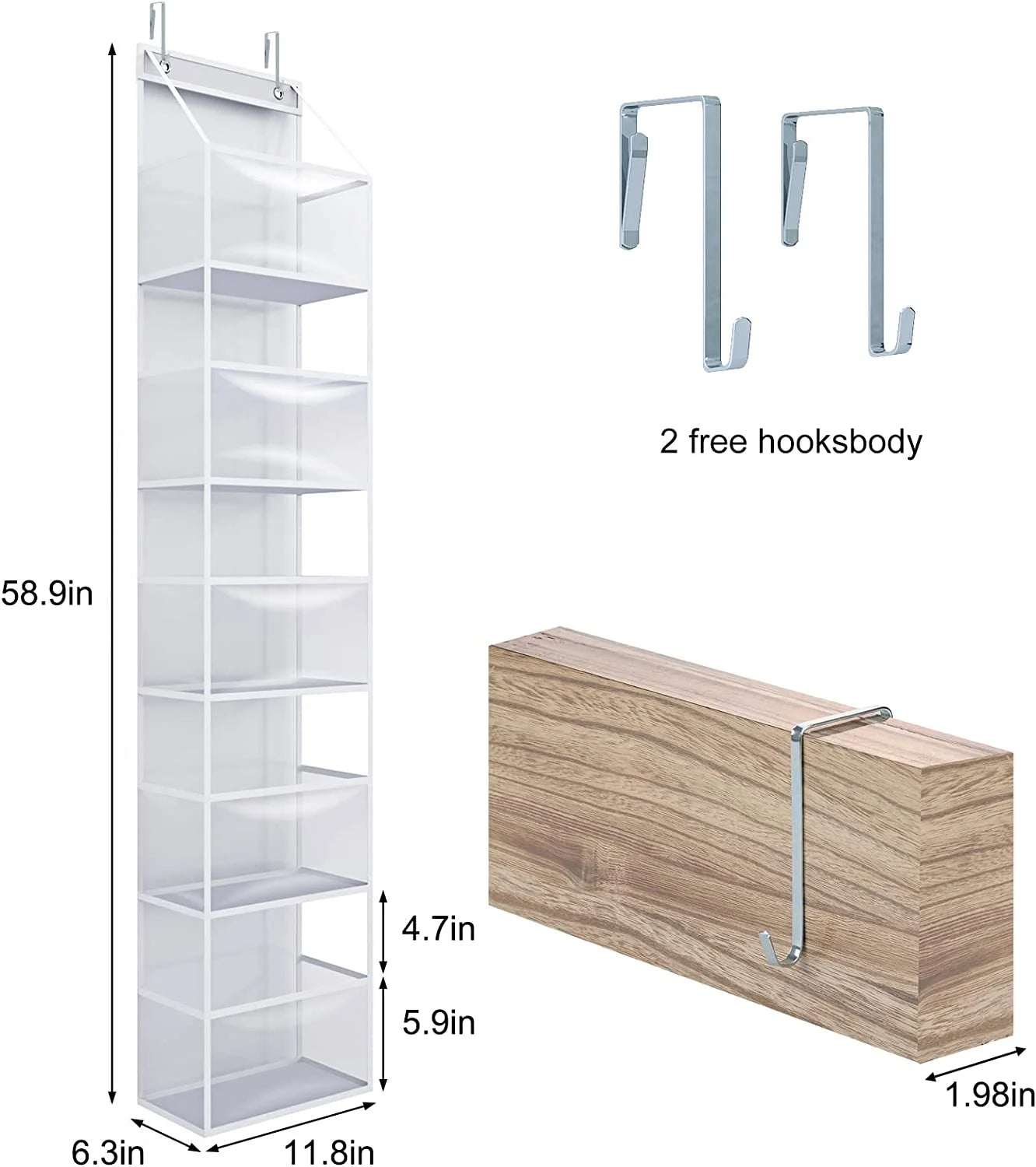 over the Door Hanging Pantry Organizer 6-Shelf behind the Door Storage Organizer with Clear Plastic Pockets Large Capacity for Closet Bedroom Bathroom (White)