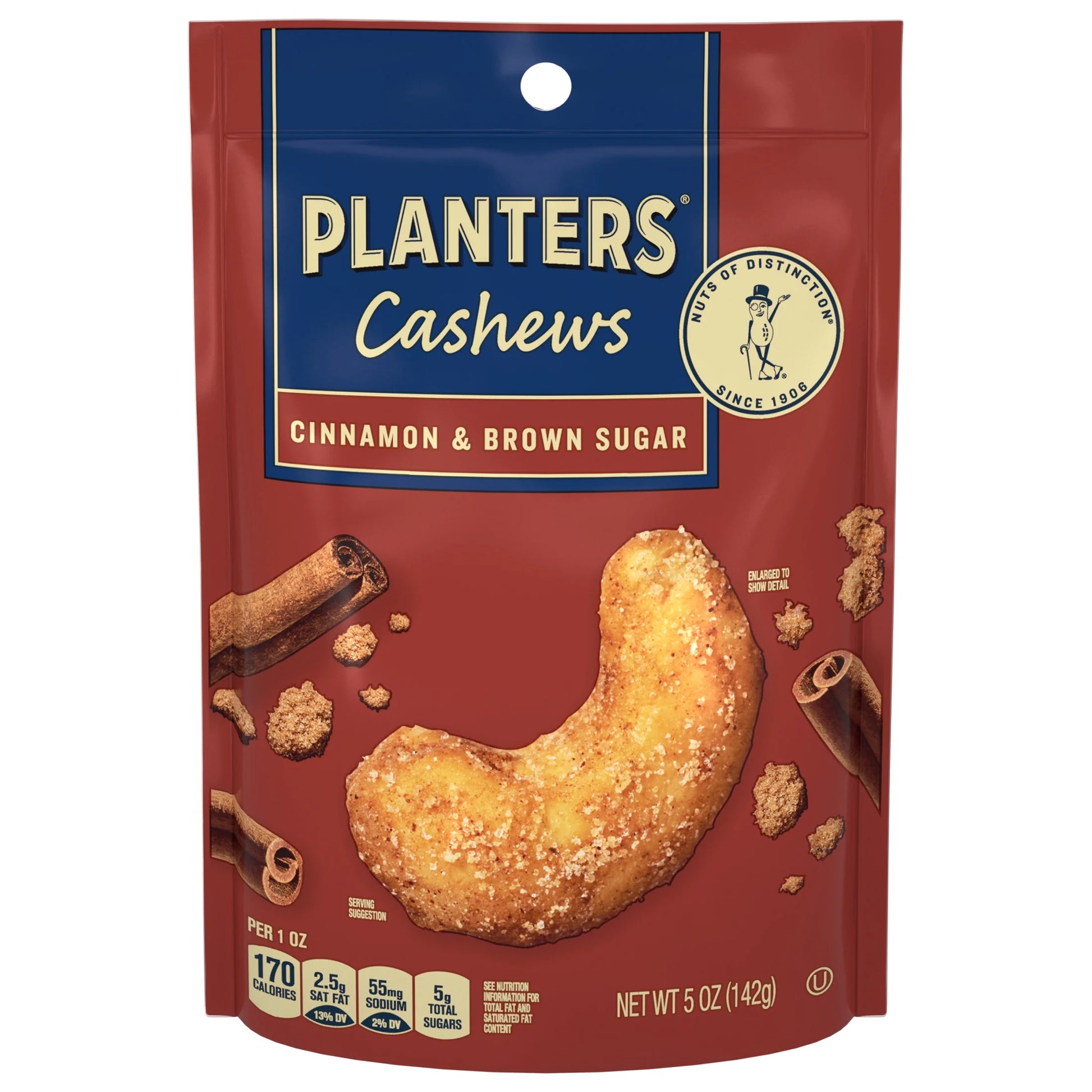 (4 Pack)  Cashews Cinnamon & Brown Sugar, Party Snacks, Plant Based Protein, 5 Oz Bag
