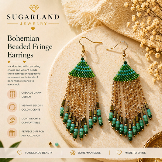 🌿 Bohemian Beaded Fringe Earrings