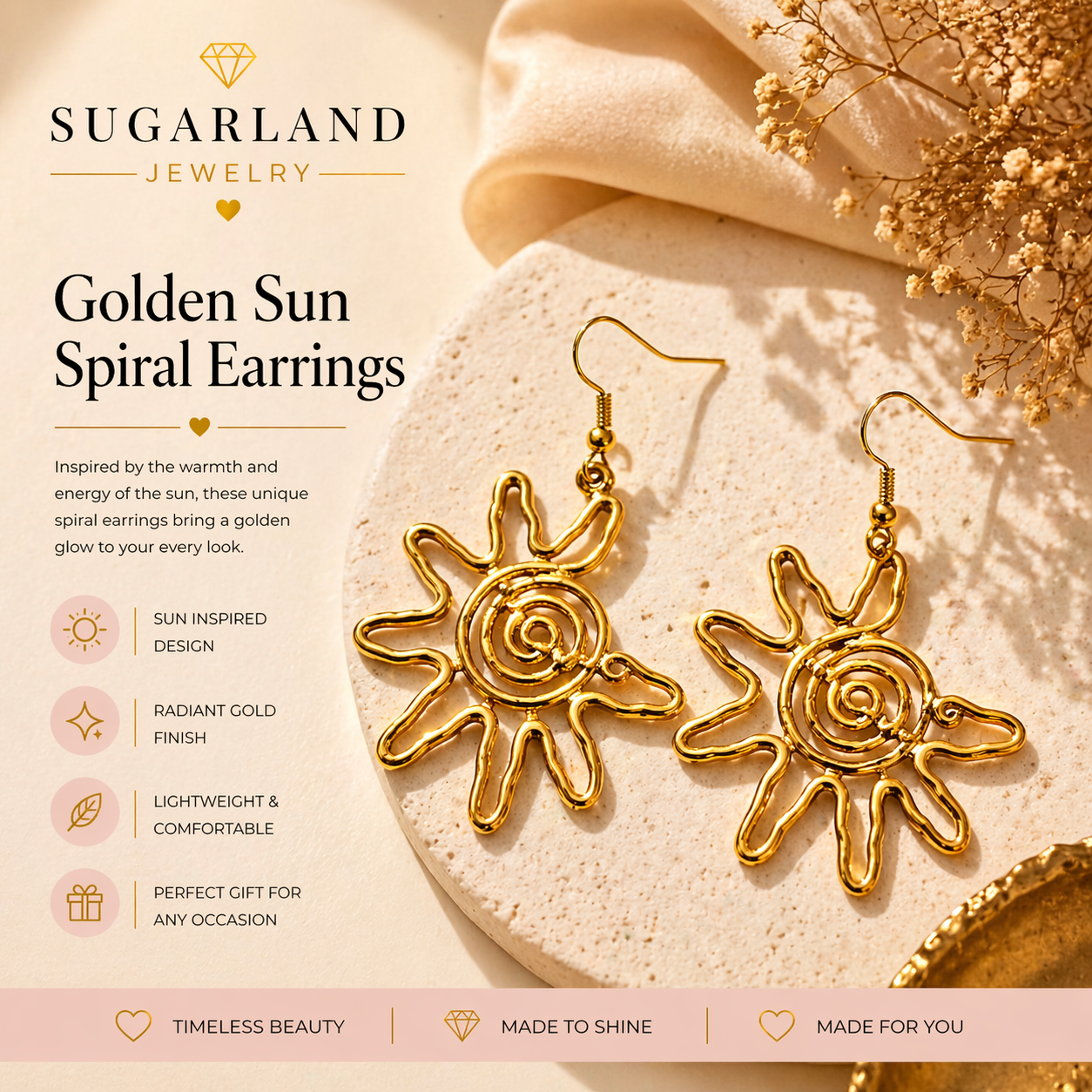 🌞 Golden Sun Spiral Earrings
