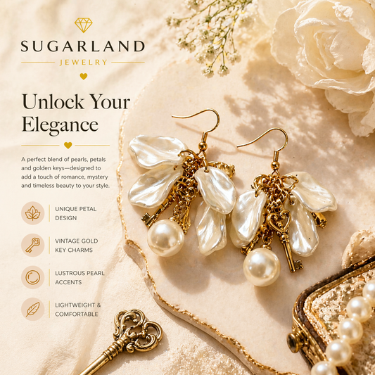 Vintage Key Pearl Drop Earrings