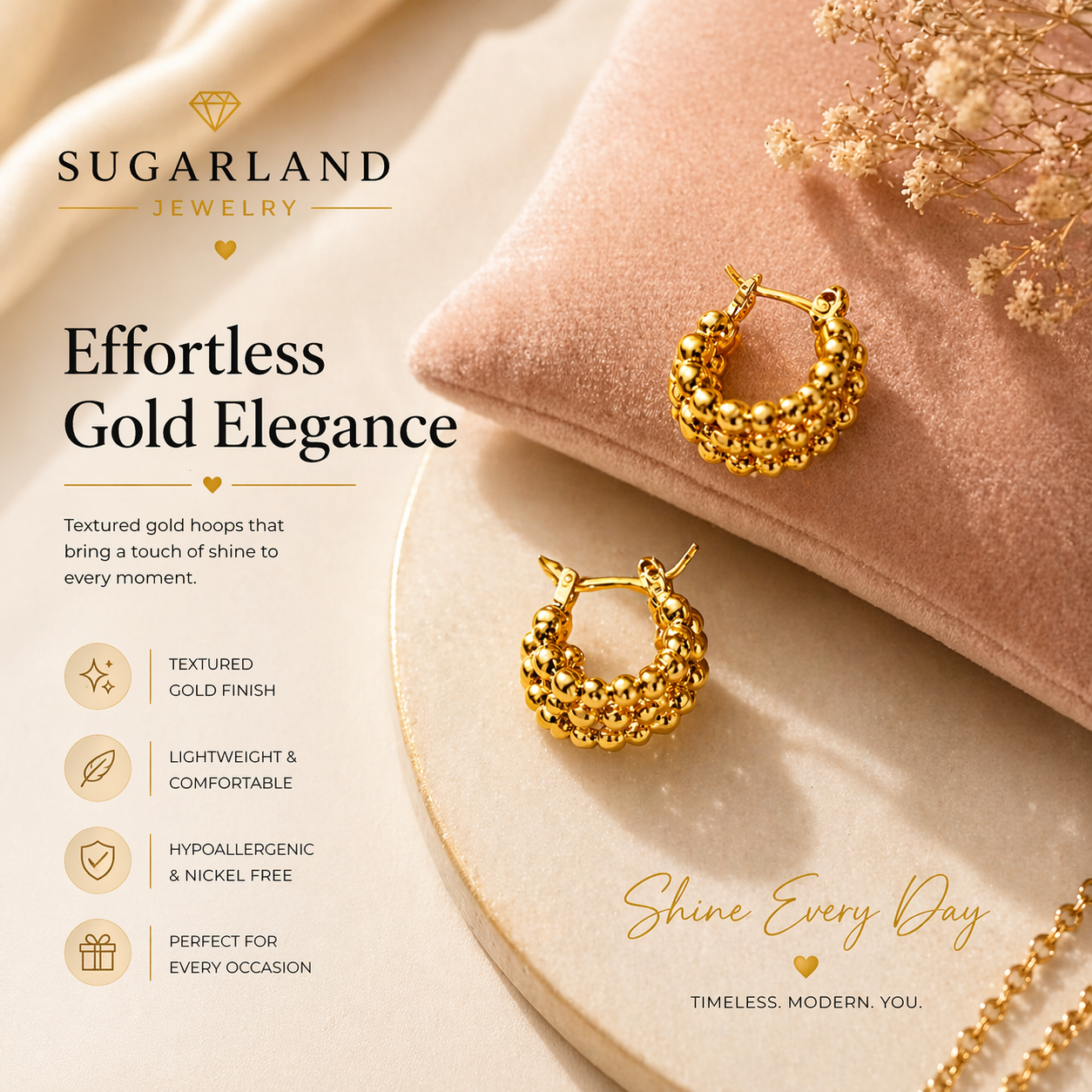 Textured Gold Hoop Earrings