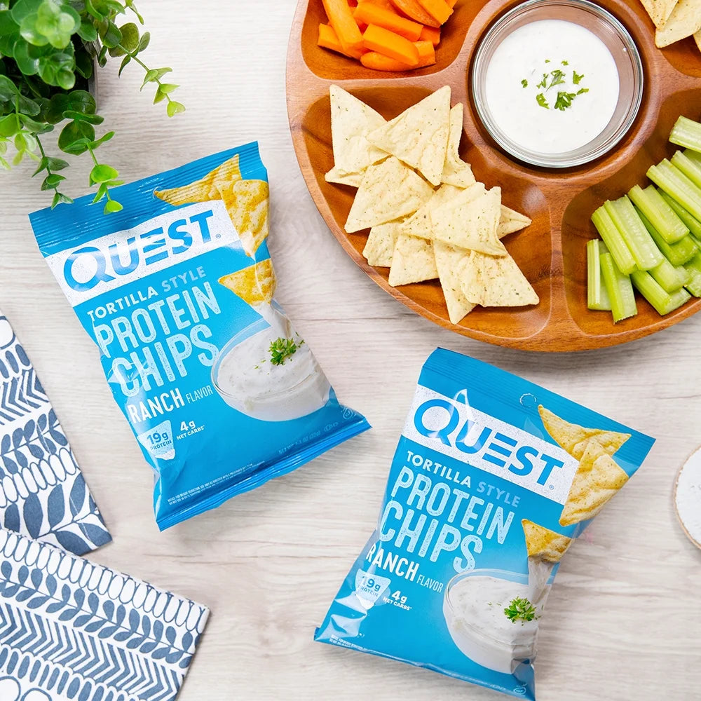 Quest Tortilla Style Protein Chips with 19G of Protein, Ranch Flavor, 1.1 Oz Bags, 8 Count