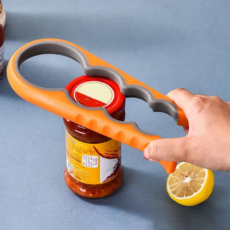 Multifunctional 4-In-1 Kitchen Tool Jar Gripper Lid Opener Can Opener Bottle Opener - Easy to Use Home Essential
