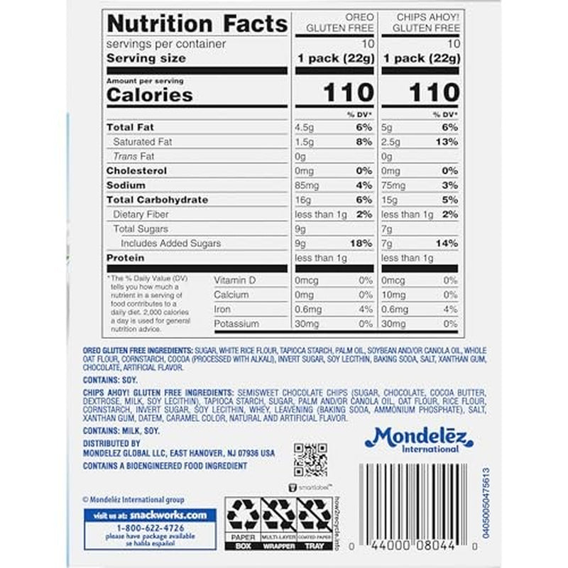 Gluten Free OREO and CHIPS AHOY Cookie Snack Packs Variety Pack 20 Pack