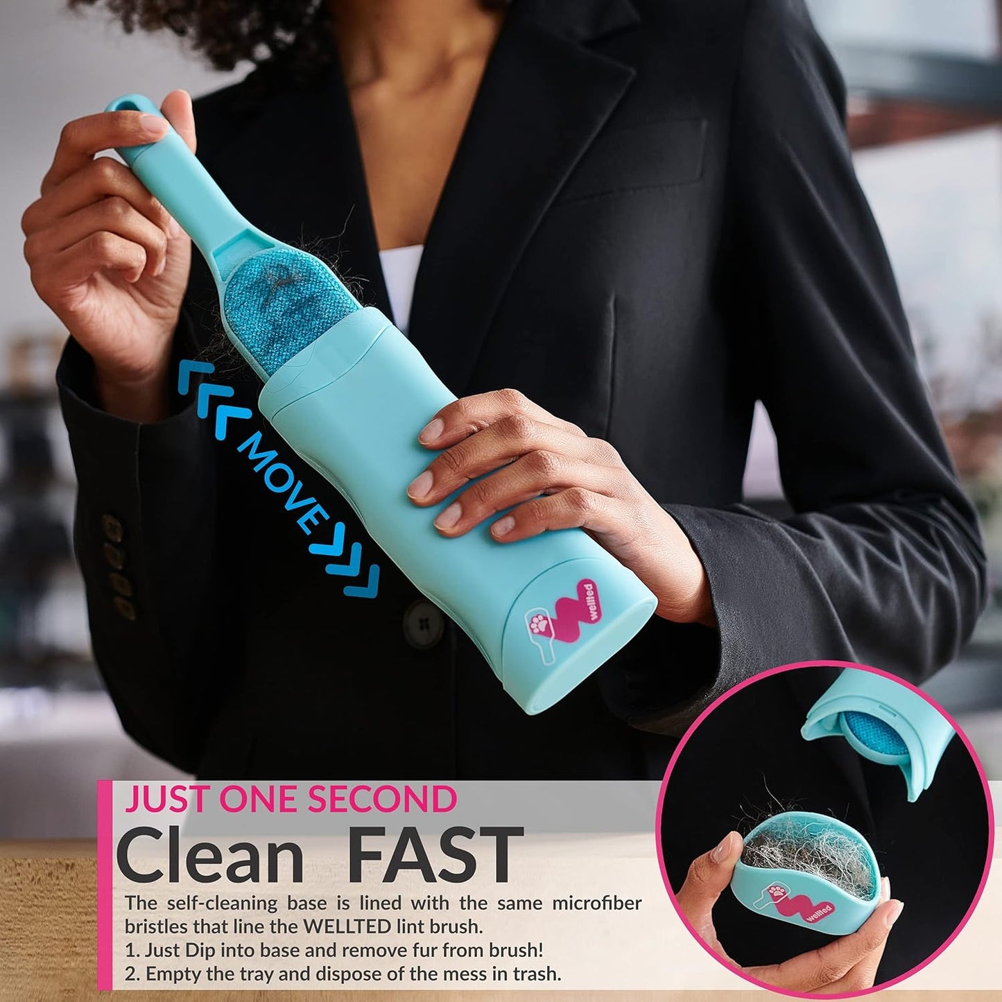 New Blue Self-Cleaning Double-Sided  for Couch, Furniture, Clothing, Car Seats, Carpet, Pet Bed - Dog & Cat Hair Remover, Fur & Lint Brush