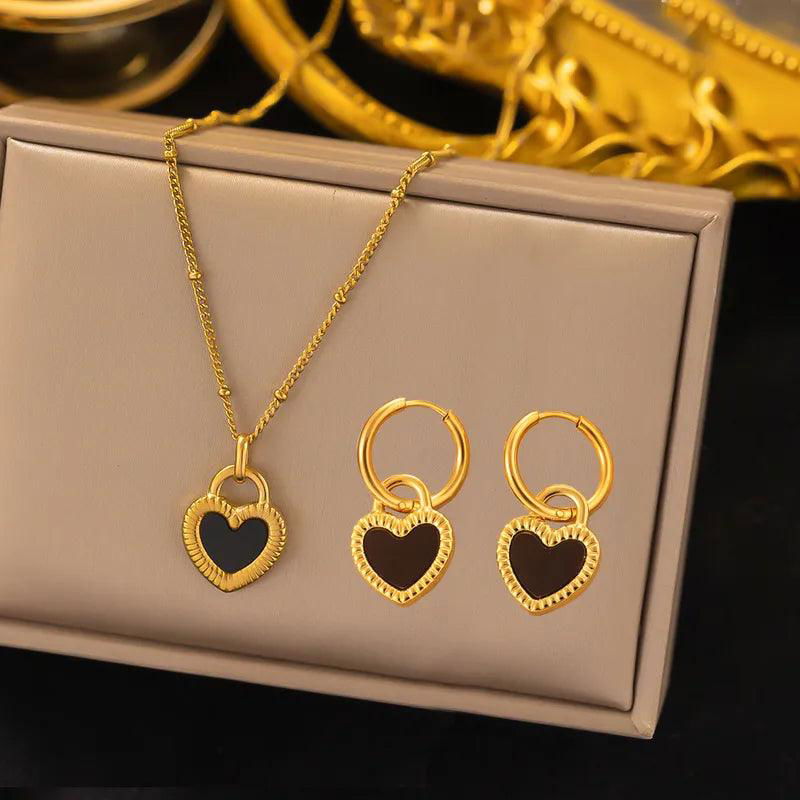 304 Stainless Steel 18K Gold Plated Retro Plating Flower Acrylic Artificial Rhinestones Resin Earrings Necklace - Jewelry Trends USA