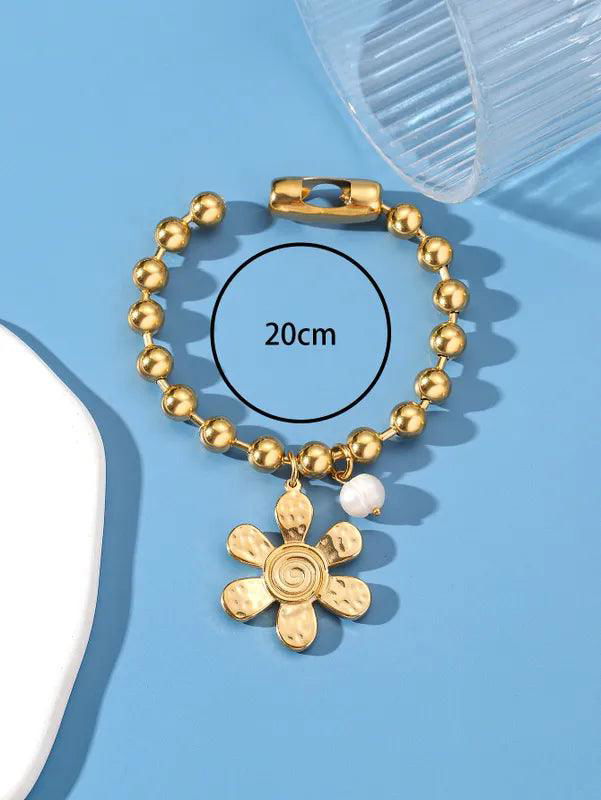 304 Stainless Steel 24K Gold Plated Sweet Classic Style Beaded Inlay Flower Pearl Bracelets - Jewelry Trends USA