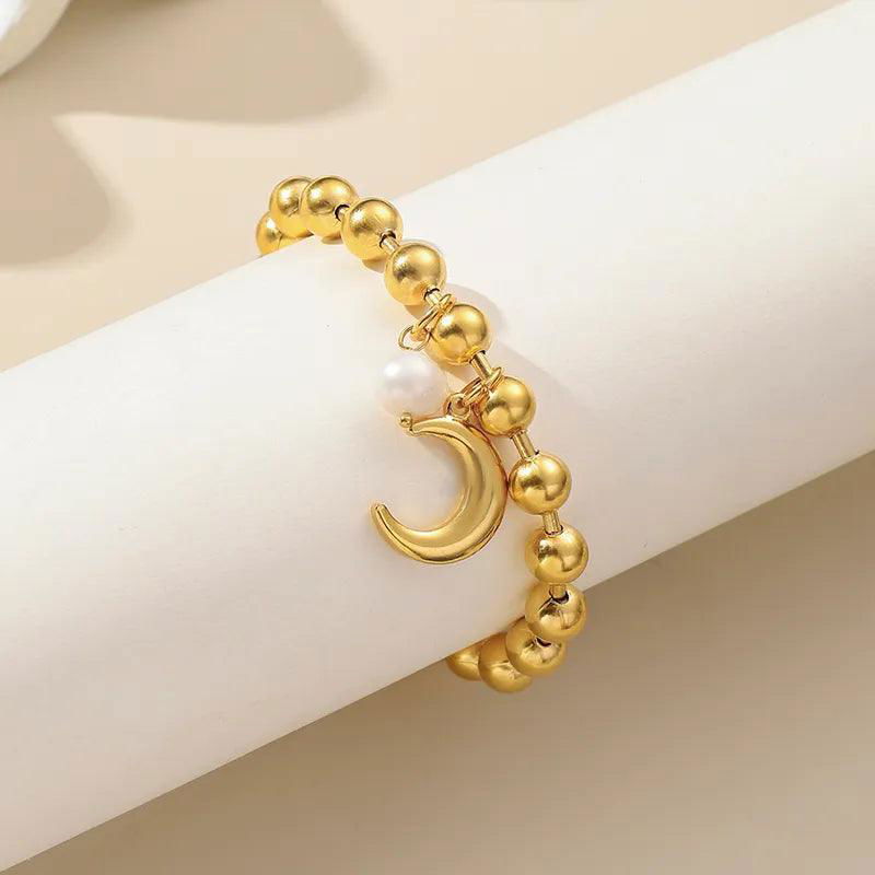 304 Stainless Steel 24K Gold Plated Sweet Classic Style Beaded Inlay Flower Pearl Bracelets - Jewelry Trends USA
