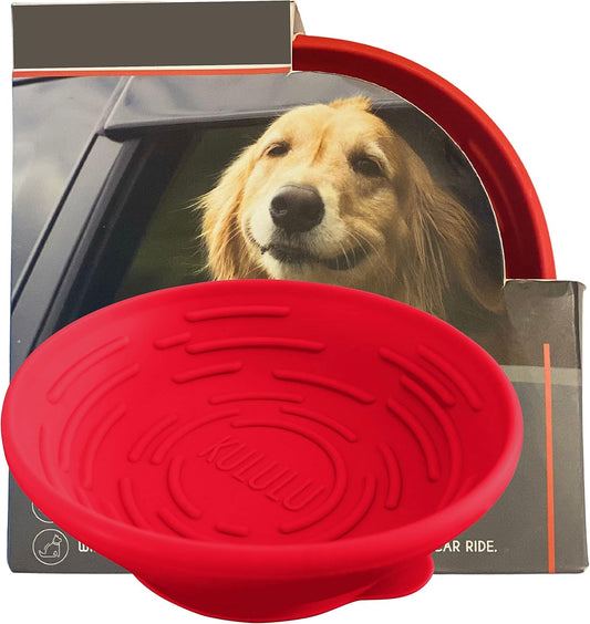 Portable Dog Lick Bowl, Dog Lick Mat for Anxiety, Dog Llck Pad to Help Calm Dog, Calming Aid for Dogs, Dog Car Anxiety Relief Dog Washing Distraction Device, Cherry Red