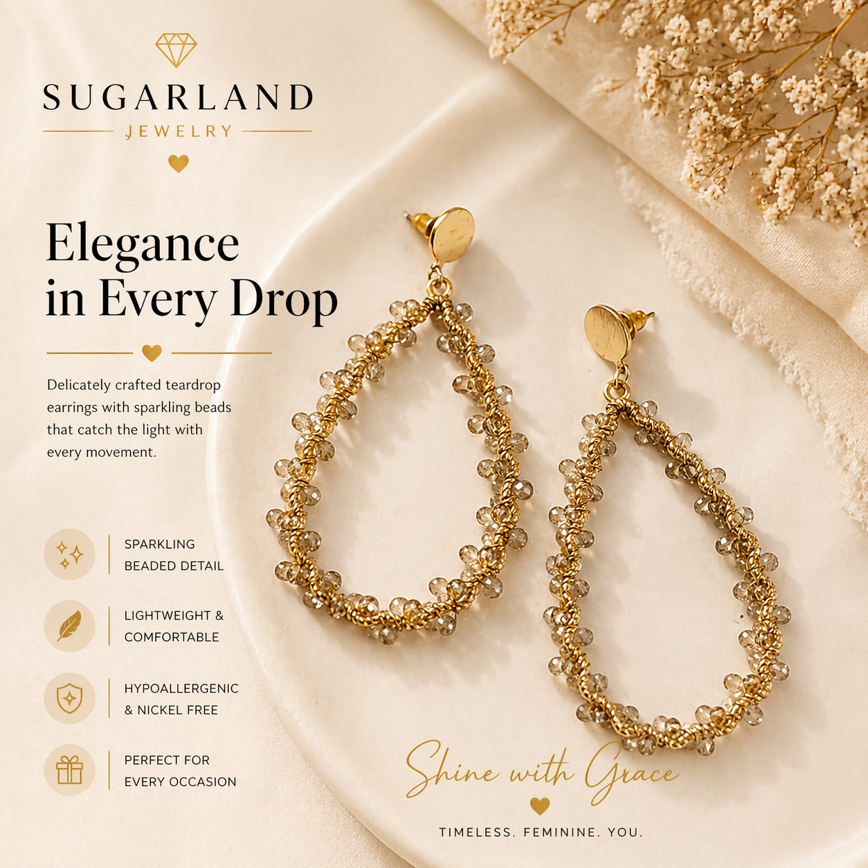 Elegant Beaded Teardrop Earrings – Timeless Sparkle