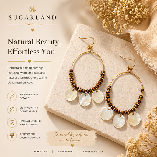 Boho Chic Shell Drop Hoop Earrings – Natural Elegance