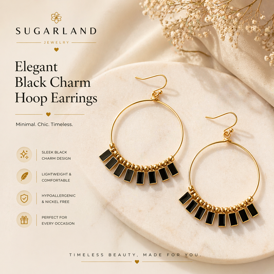 Elegant Black Charm Hoop Earrings