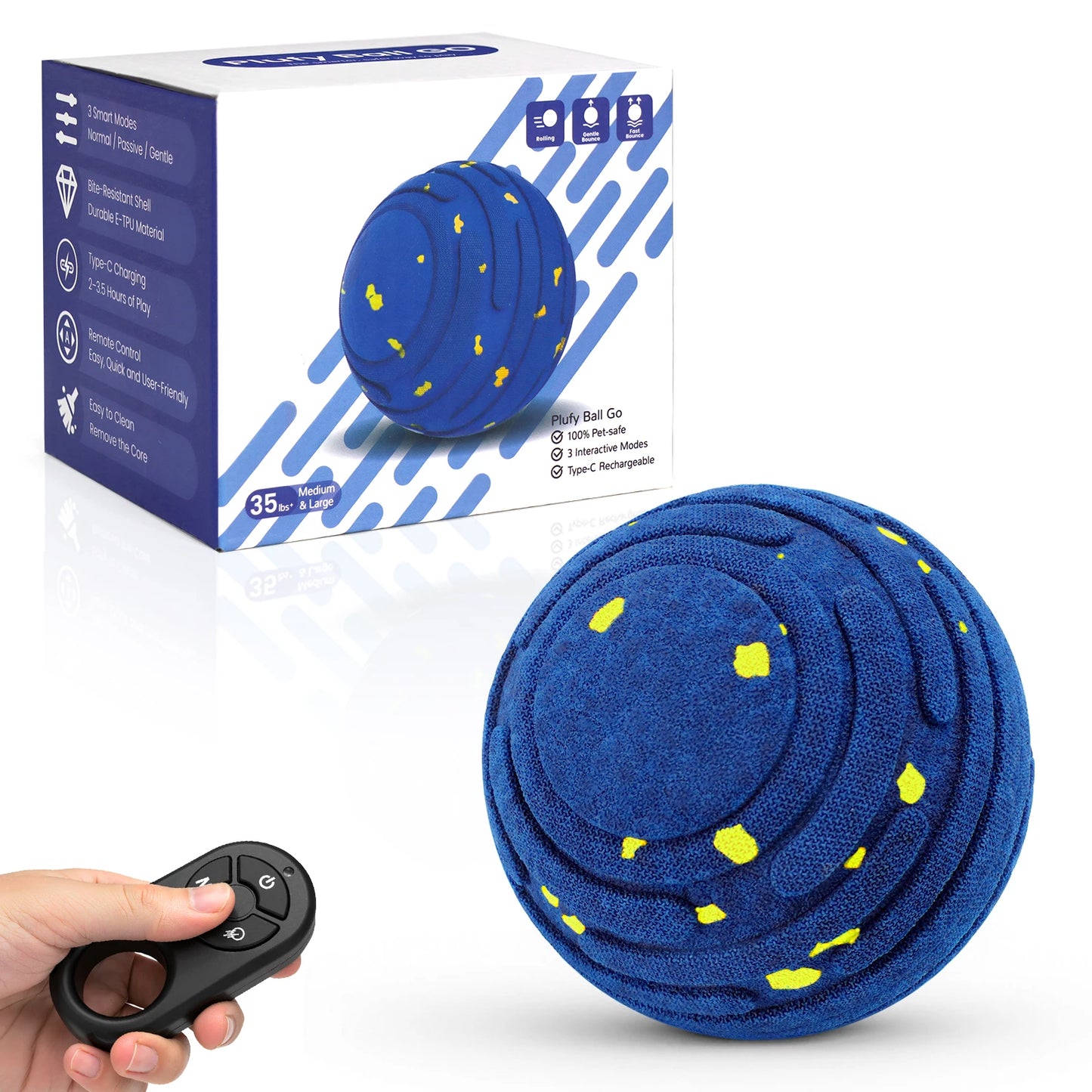 Smart Interactive Dog Toy, Indestructible E-TPU Toy Ball for Aggressive Chewers, Automatic Moving, Rechargeable Ball for Small/M