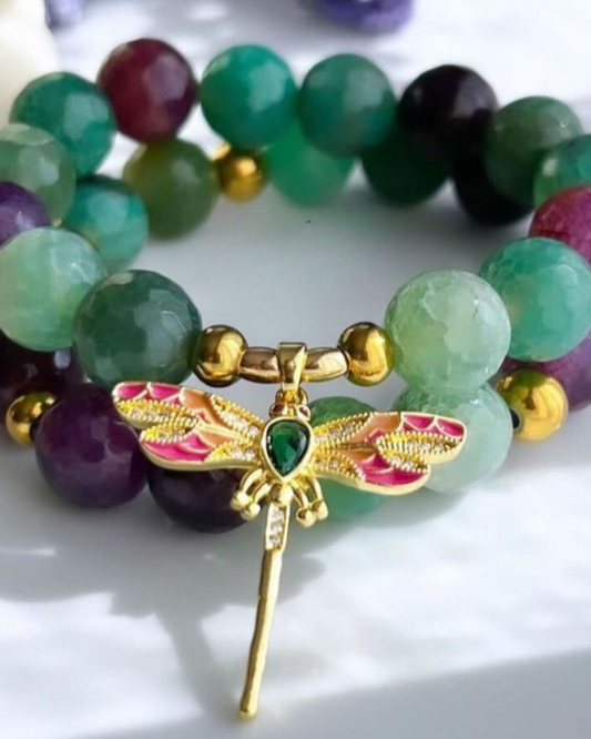 Jade Bracelets - Jade and Amethyst Dragonfly Bracelets