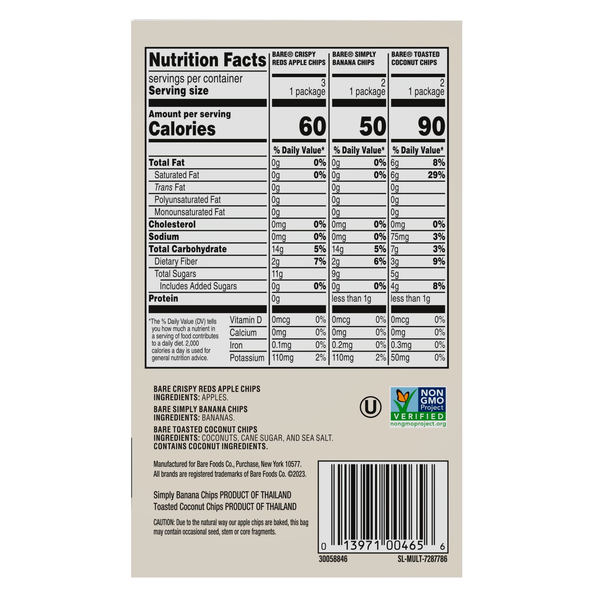 Bare, Baked Crunchy Fruit Chips Snack Pack, 0.53 Oz Bags, 7 Count