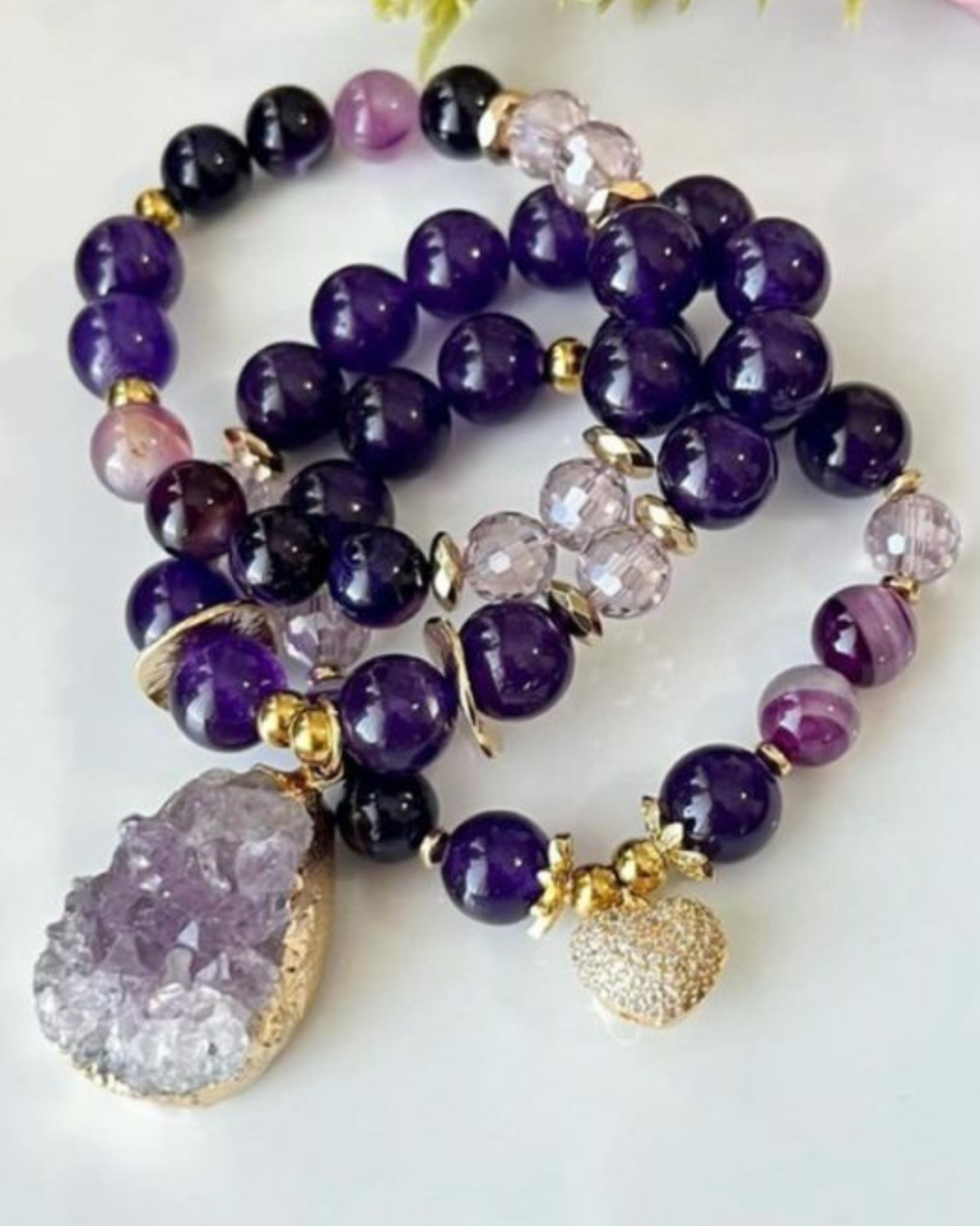 Amethyst Bracelet - Druzy Amethyst Statement Bracelet