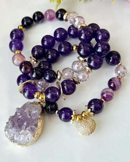 Amethyst Bracelet - Druzy Amethyst Statement Bracelet