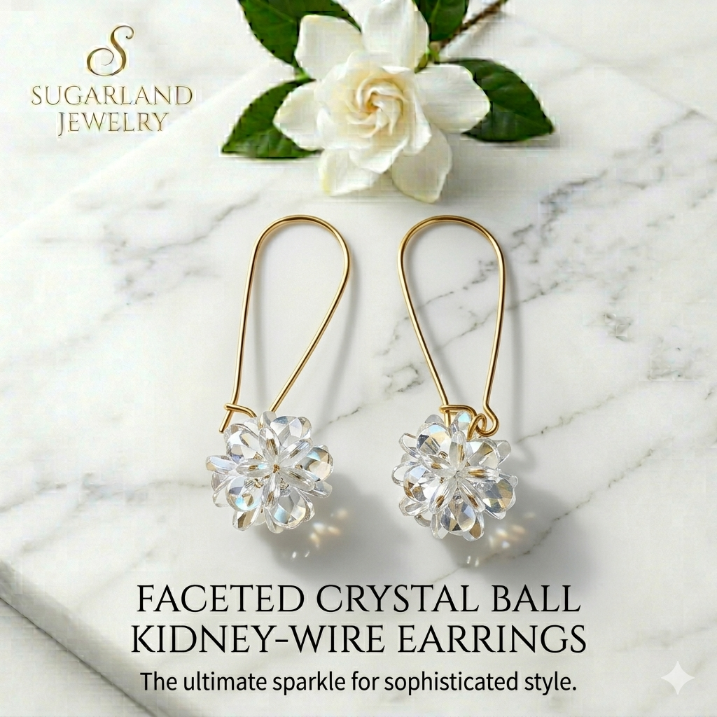 Faceted Crystal Ball Kidney-Wire Earrings