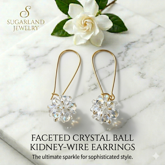 Faceted Crystal Ball Kidney-Wire Earrings