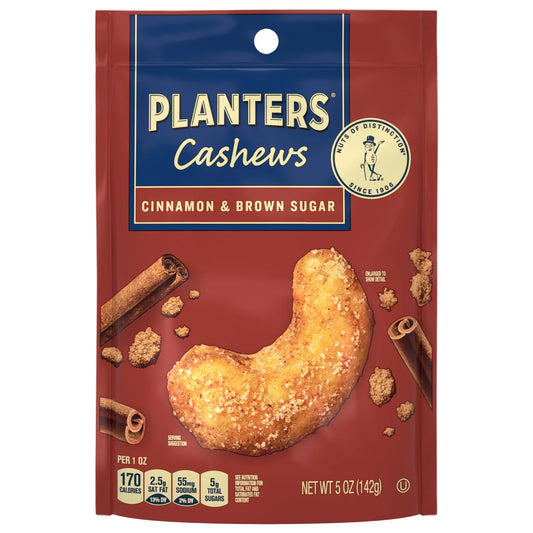 (4 Pack)  Cashews Cinnamon & Brown Sugar, Party Snacks, Plant Based Protein, 5 Oz Bag
