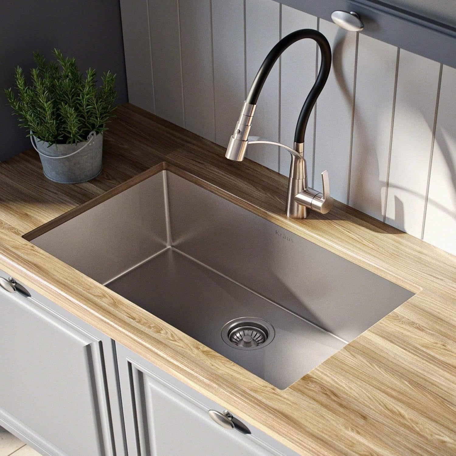 Standart PRO 28-Inch 16 Gauge Undermount Single Bowl Stainless Steel Kitchen Sink, KHU100-28