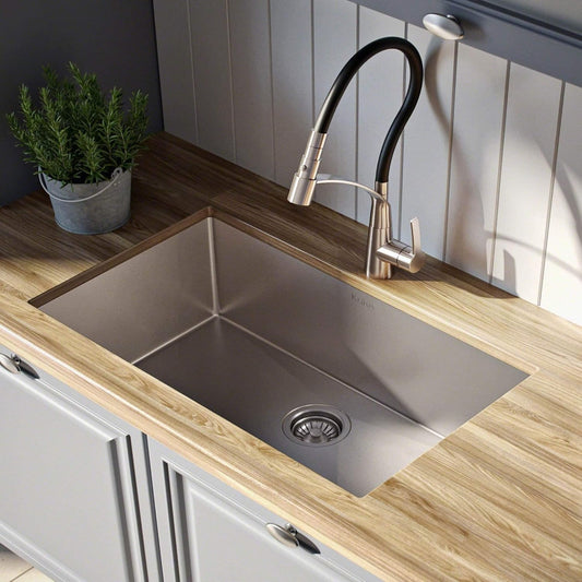 Standart PRO 28-Inch 16 Gauge Undermount Single Bowl Stainless Steel Kitchen Sink, KHU100-28
