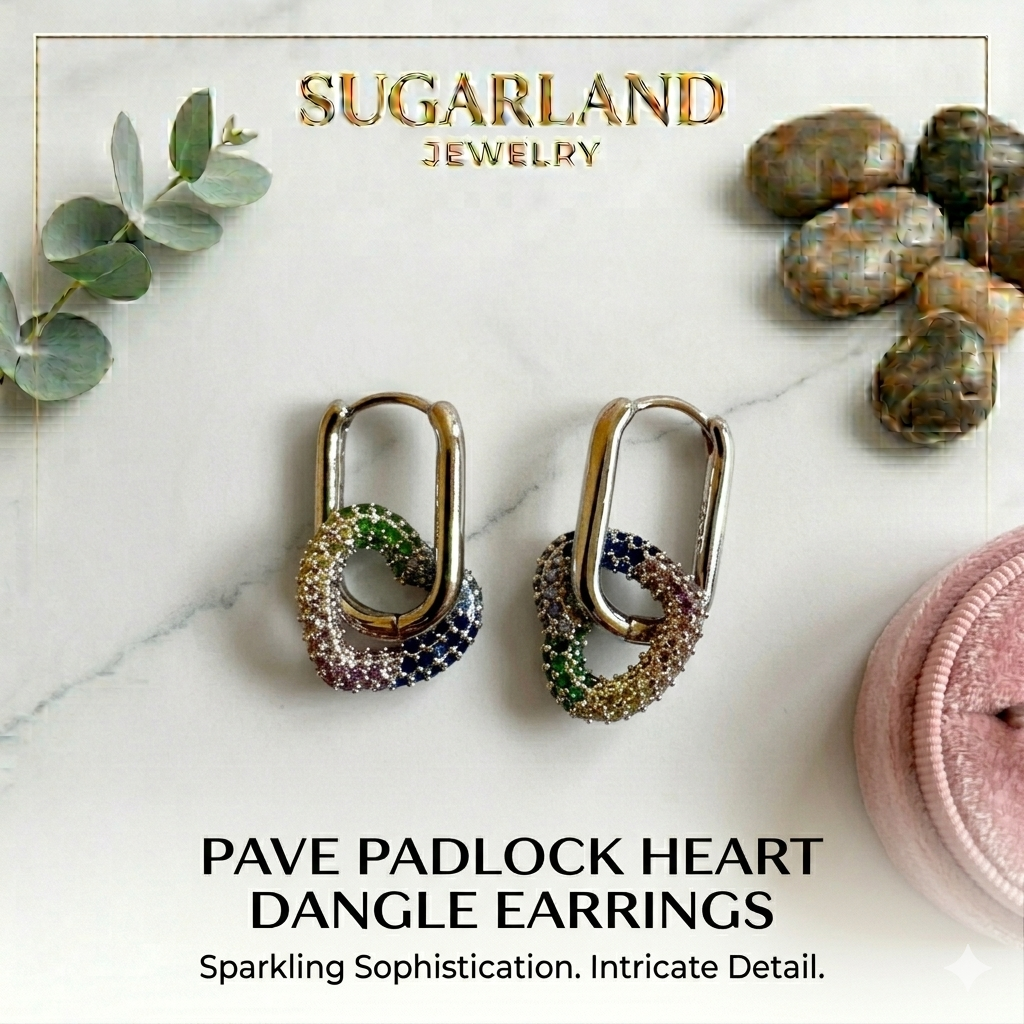 Pave Padlock Heart Dangle Earrings
