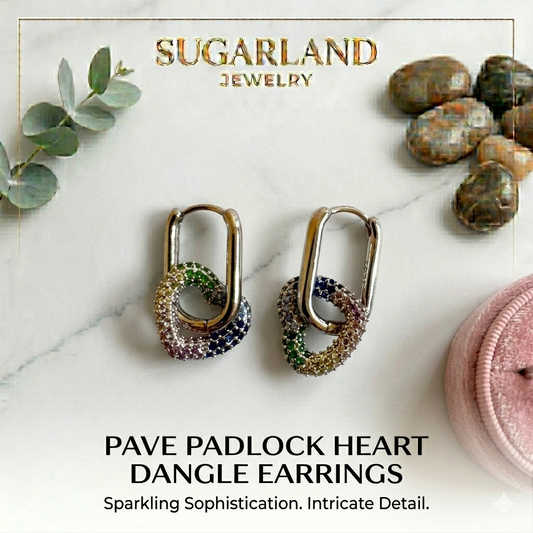 Pave Padlock Heart Dangle Earrings