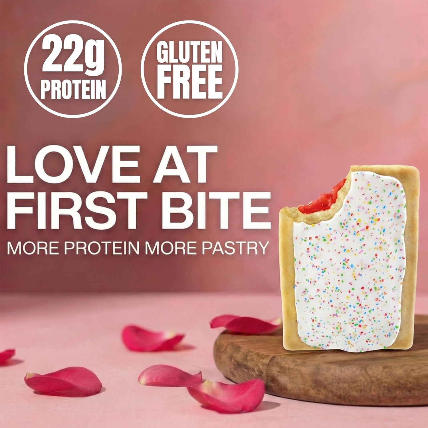 22G Protein Pastry 0G Added Sugar, Low Carb, Gluten Conscious, Keto Snack, Ideal for Glucose Management, Includes Whey Protein Isolate, 8 Pack Frosted Strawberry