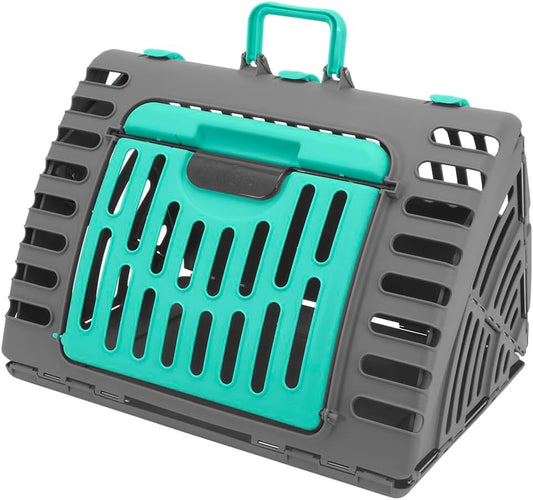 Sportpet X-Large Hard-Sided Travel Cat Carrier - Cat Carrier with Patented Wide Side-Opening Door, Foldable Portable Pet Carrier for Cats & Small Pets up to 35Lbs - Dark Gray/Teal