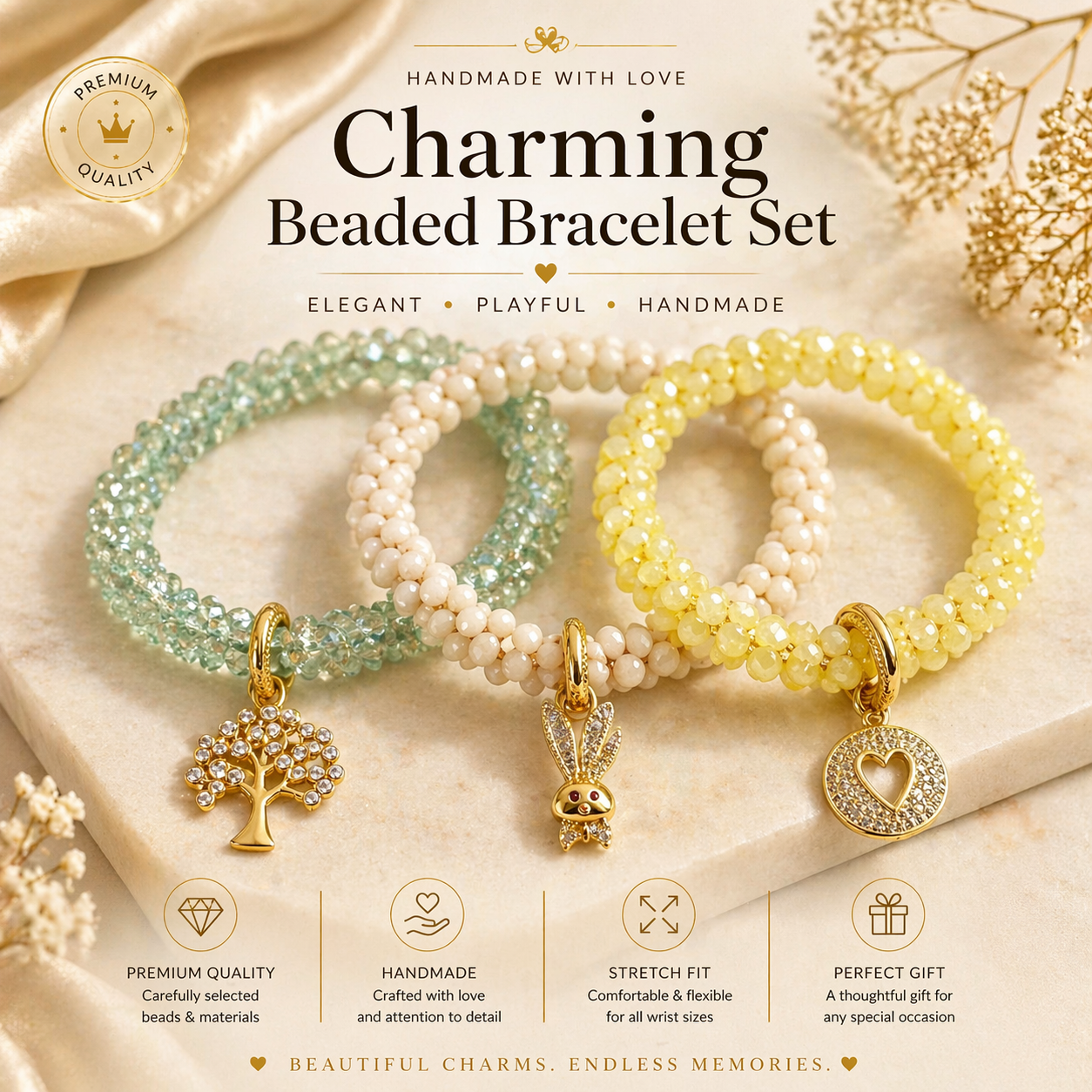 Charming Beaded Bracelet Set – Elegant & Playful Collection