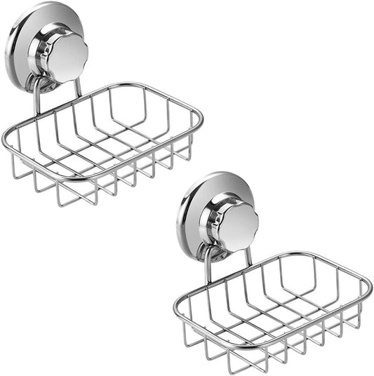 Suction Cup Soap Holder, Soap Dish Saver Tray Bar Soap Sponge Holder for Shower, Bathroom, Tub and Kitchen Sink Stainless Steel-2Pack