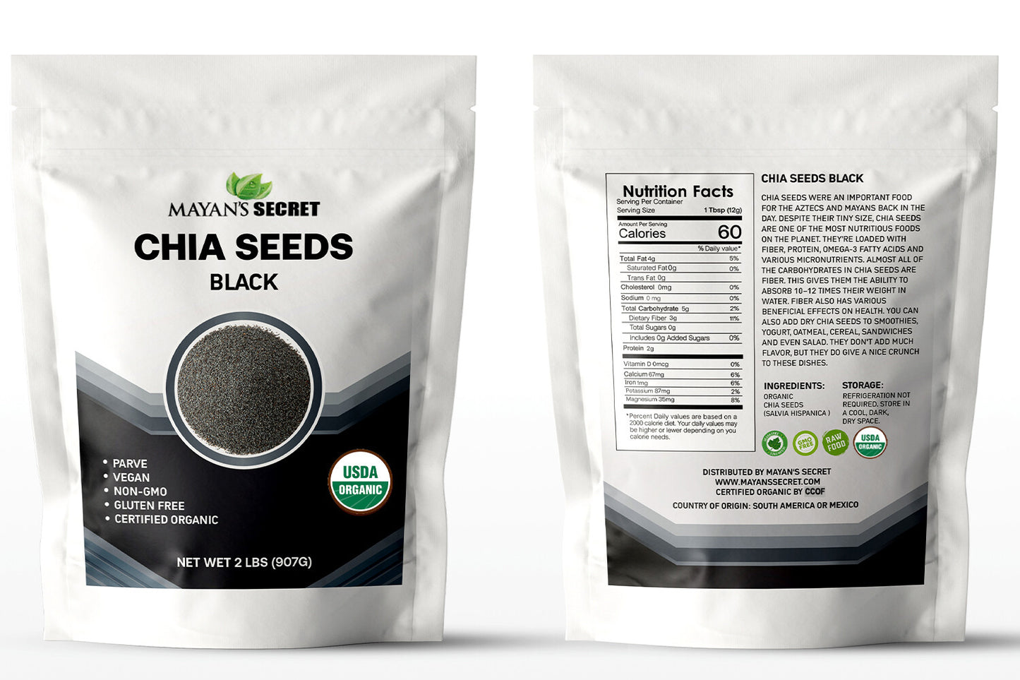 Mayan'S Secret - Chia Seeds Organic 2Lb, Gluten Free, Parve, Vegan, Non GMO