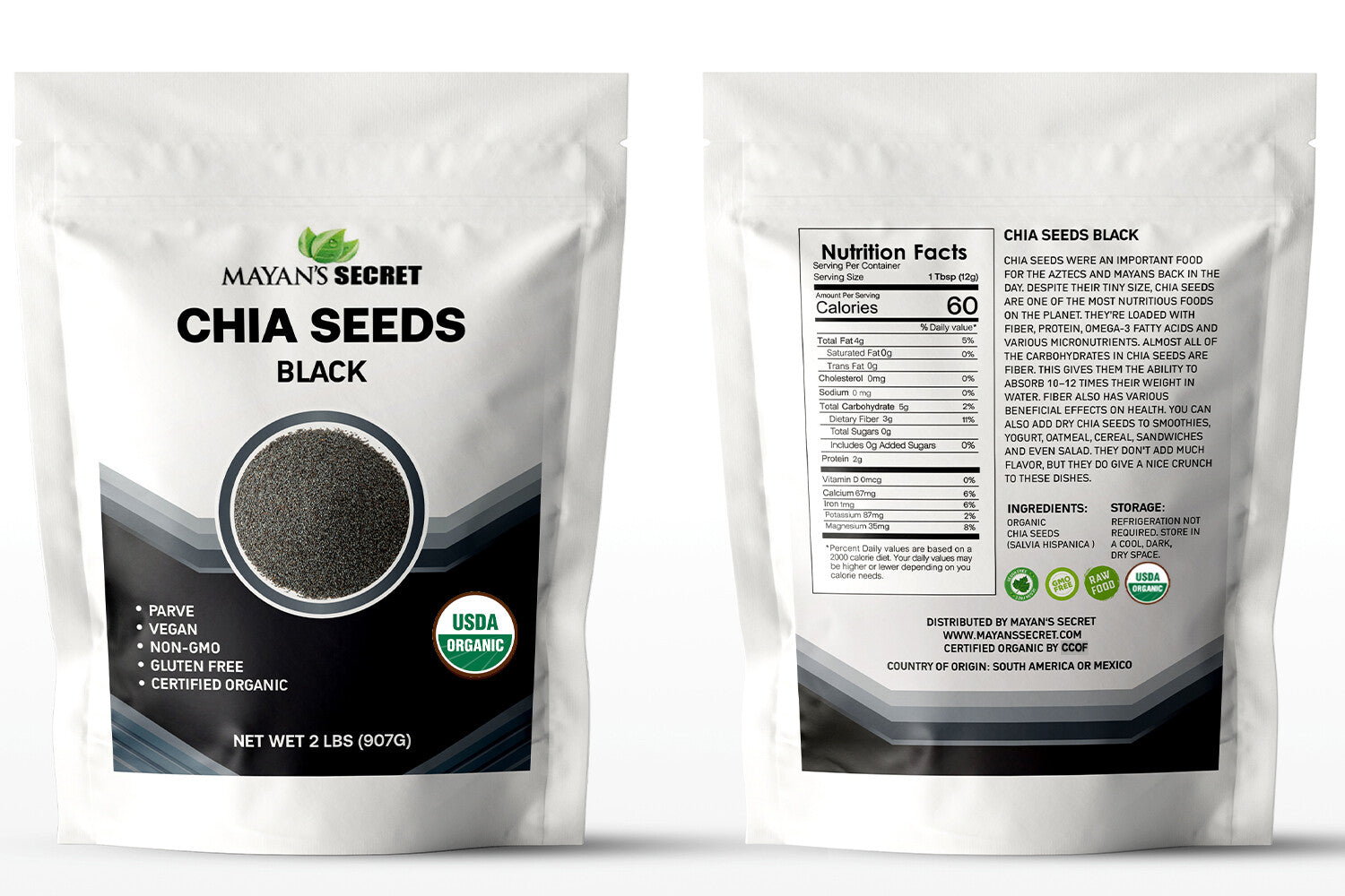 Mayan'S Secret - Chia Seeds Organic 2Lb, Gluten Free, Parve, Vegan, Non GMO