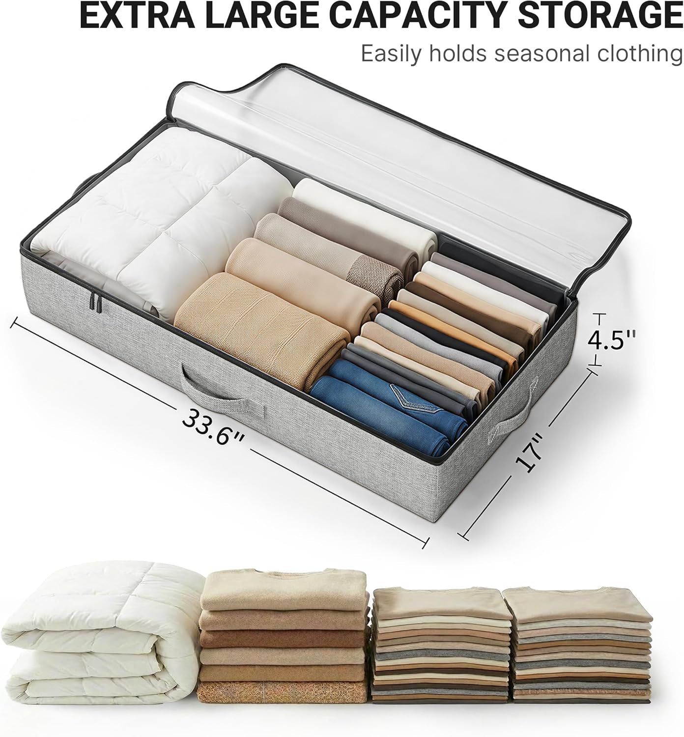 2-Pack under Bed Storage Containers, 4.5 Inches Tall Low Profile Underbed Clothes Storage Organizer Bin with Sturdy Sidewalls/Bottom, Underbed Storage Bins 2 Storage Thin Bins