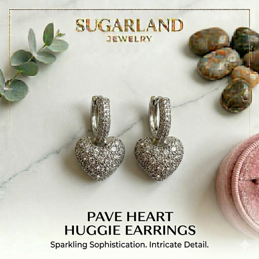 Pave Heart Huggie Earrings